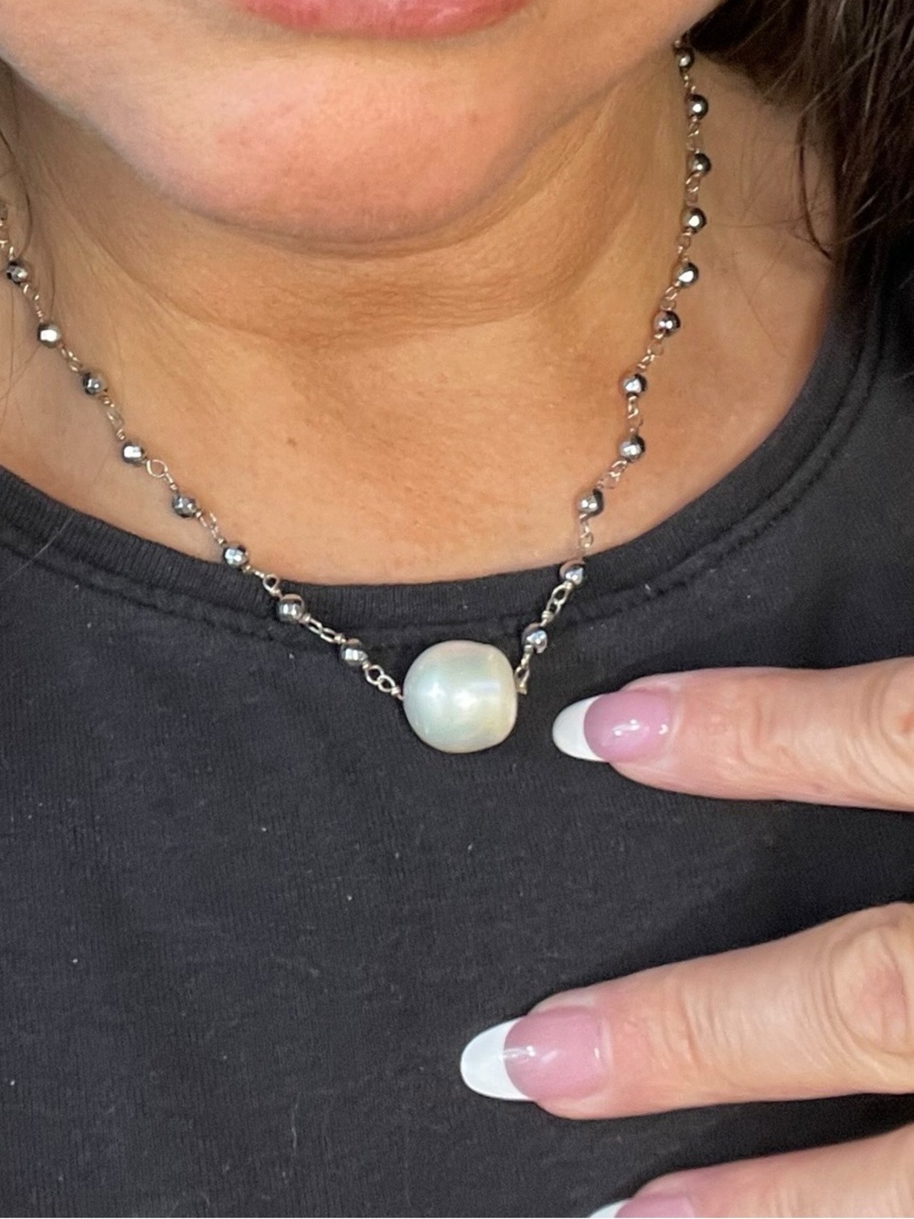 Lucas Lameth 925 Pearl Sterling Silver Statement Necklace